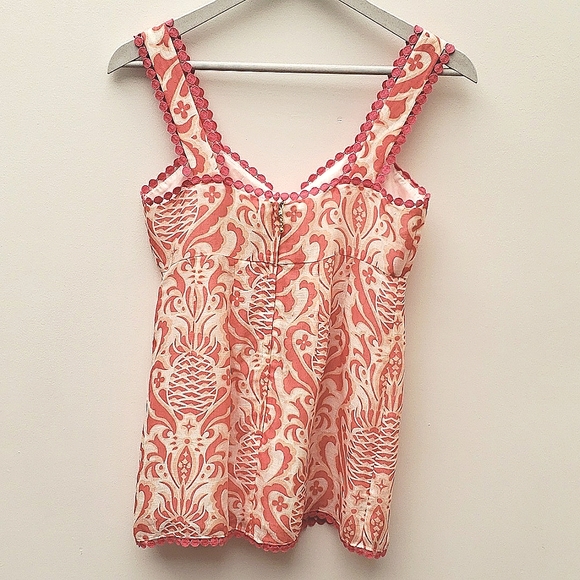 Kate Spade Linen Silk Pineapple Print Tie Front Sleeveless Top Women's Size 2 - Picture 4 of 12